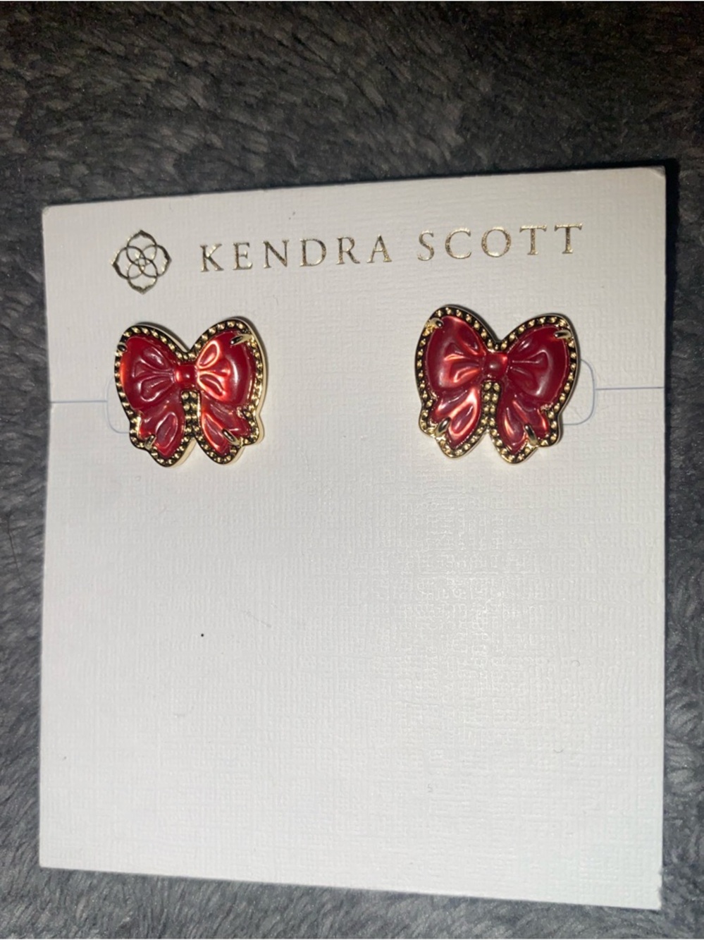 BNWT Kendra Scott Gold & Red Haley Bow Earrings Scarlet Red MOP $80